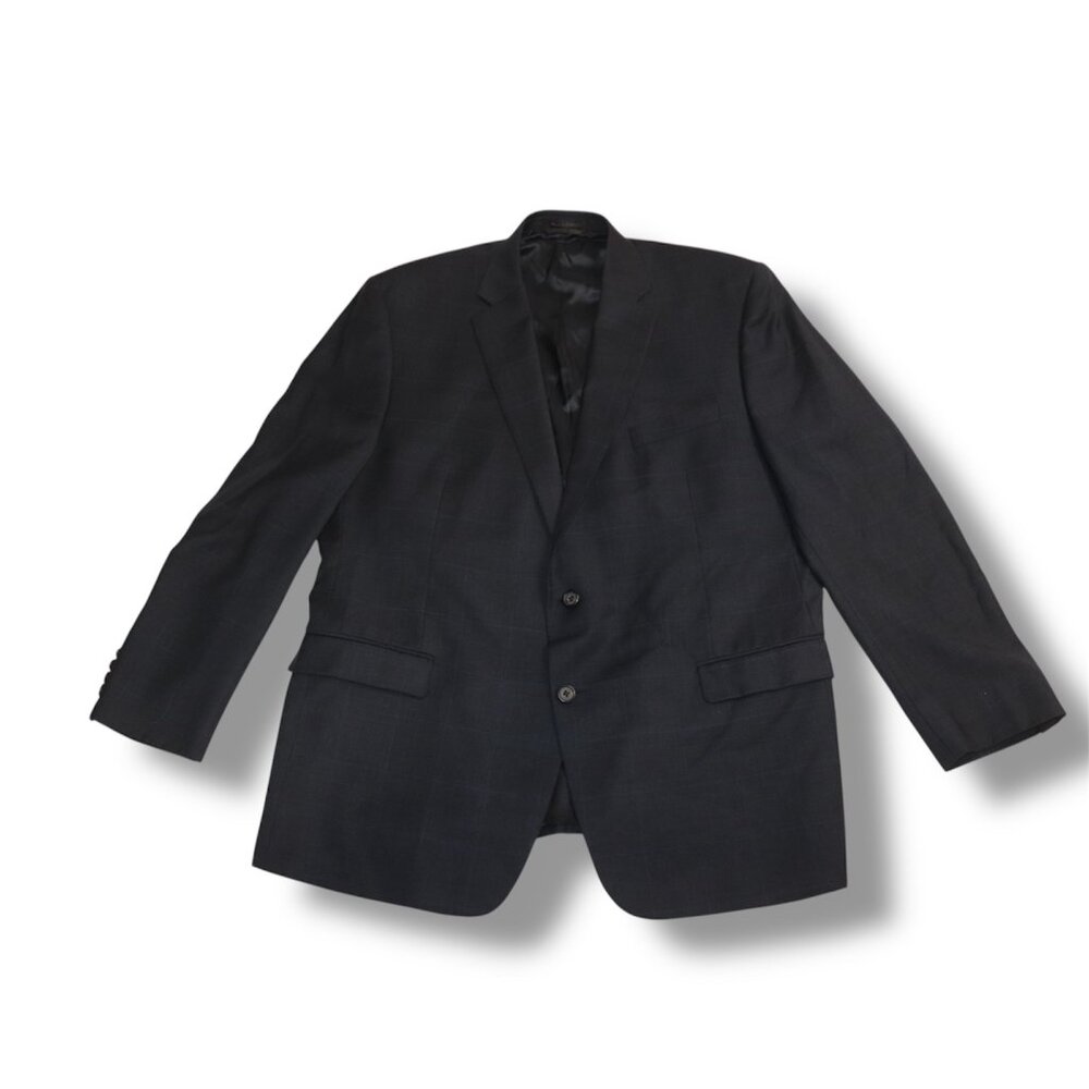 LAUREN RALPH LAUREN MEN'S XL BLACK SUIT JACKET WITH BLUE-BLACK PLAID PATTERN